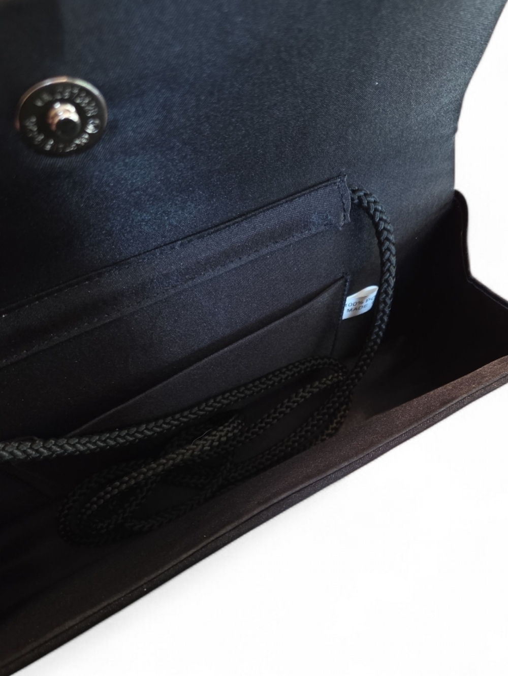 Elegant Black Satin Formal Evening Clutch with Beaded Front Flap - Picture 4 of 4